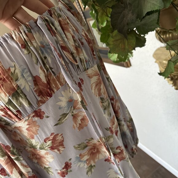 Women's Floral Dress Flowy Long Bell Sleeve Tie Front Deep Zipper V Back Size S - Picture 13 of 15